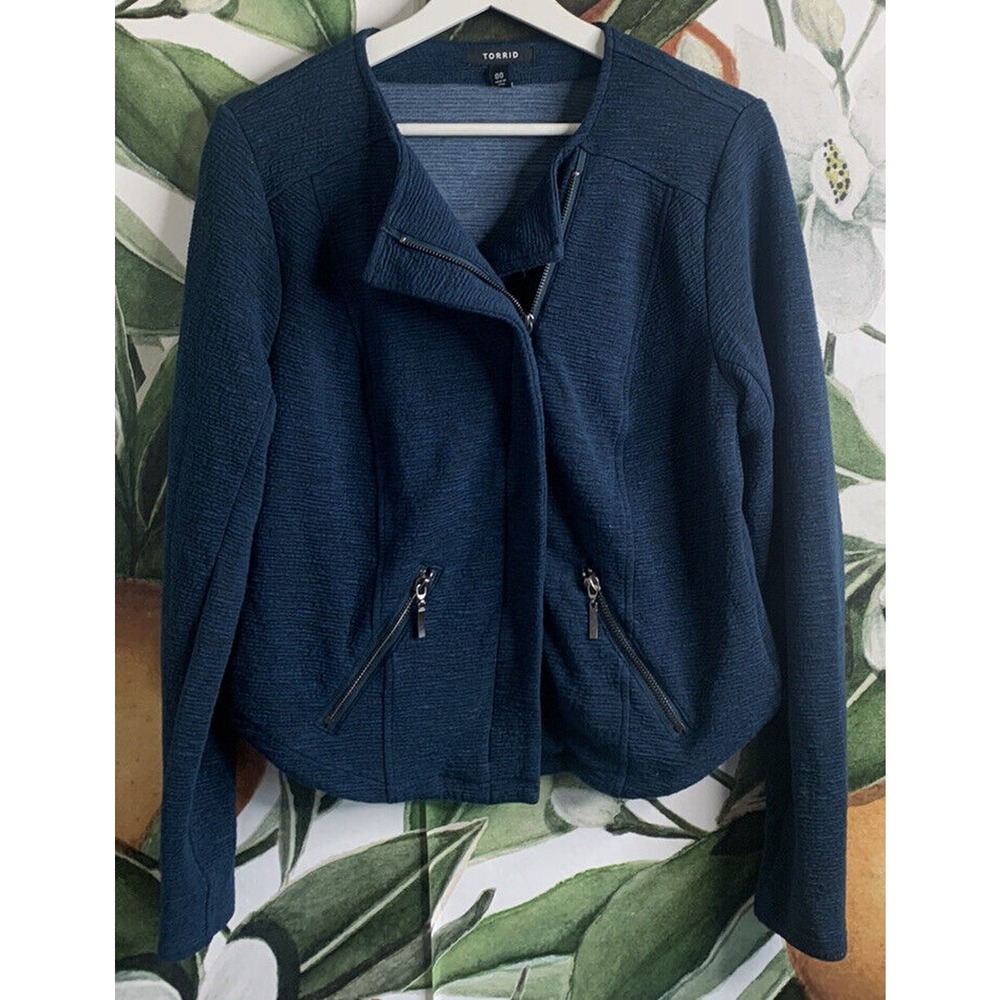 Torrid 00 Jacket Textured Knit Teal Green Moto Jacket Stretch